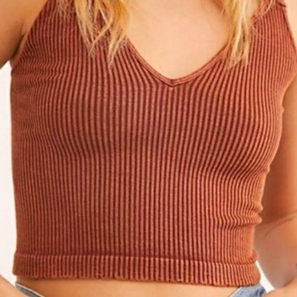 NWOT Free People Intimately Washed Pink Brown Ribbed Tank Top Size XS/S - Picture 7 of 7